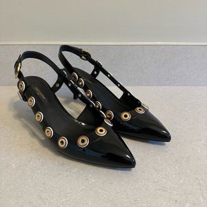 AUTH WOMENS LOUIS VUITTON PATENT LEATHER SLINGBACK SHOES, SIZE 39
